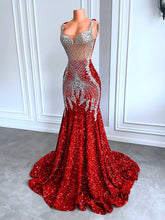Black Girls Red Prom Dresses Luxury Silver Diamond Crystals Mermaid Mychicdress